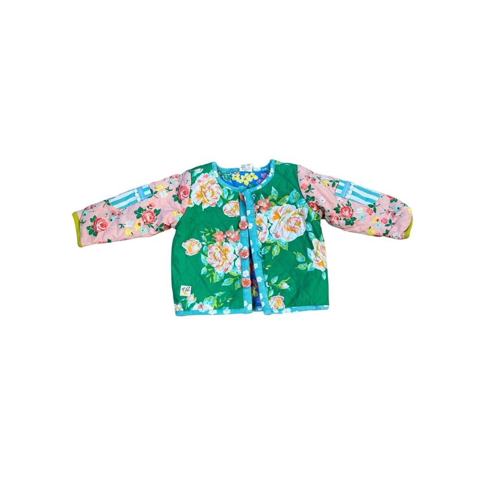 Wildflowers Quilted Floral Jacket Light Blue Pink Green Buttons Kids 12‎ Months